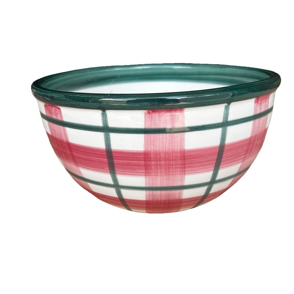 Rare Bath And BodyWorks Christmas Bowl Made In Italy Green, Red And White Plaid